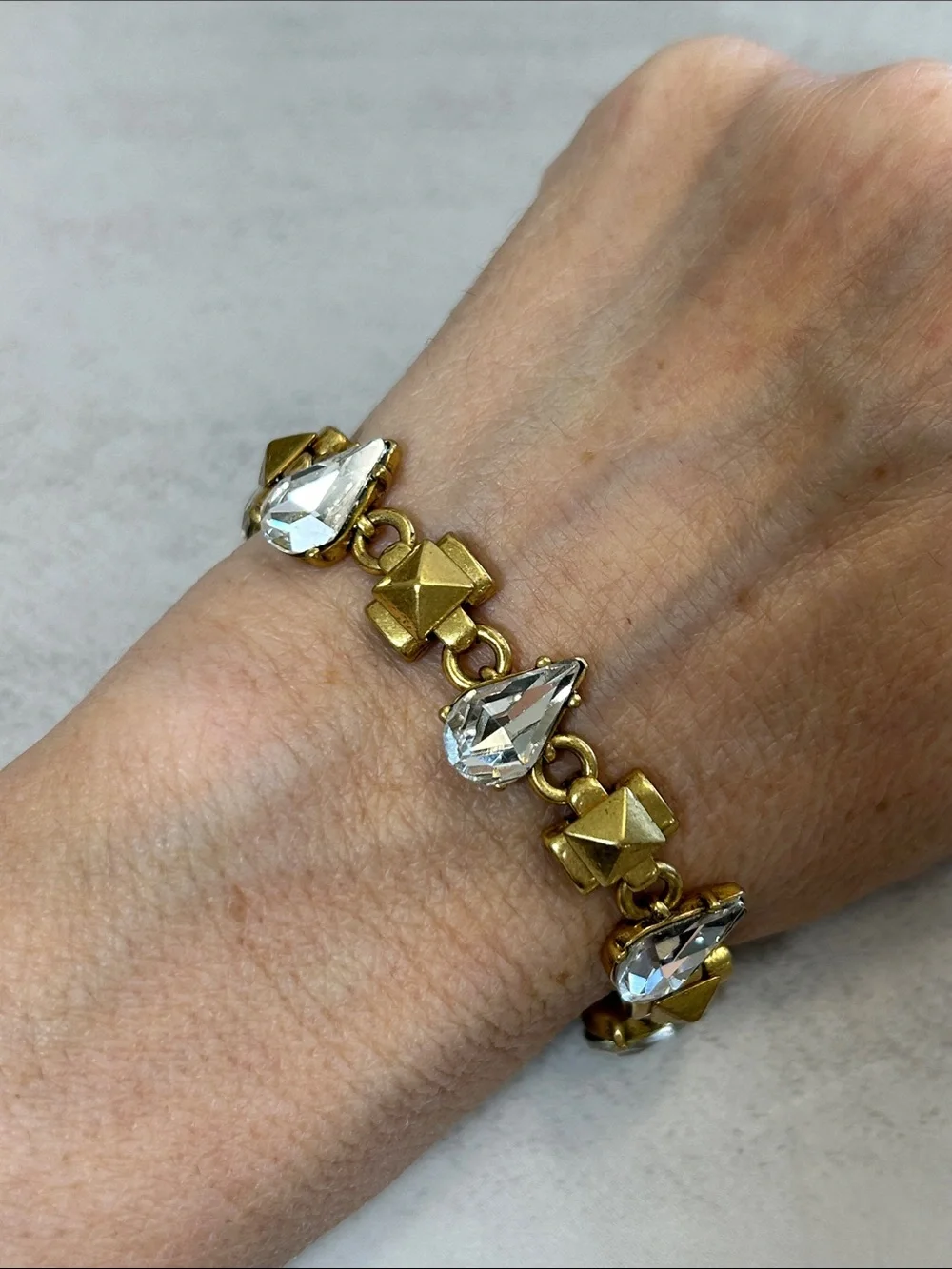 J. Crew Gold-Tone Bracelet with Clear Teardrop Crystals